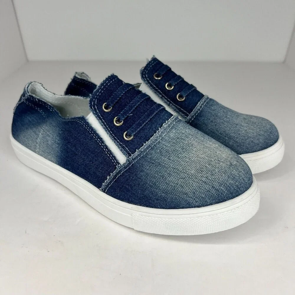 Womens Blue Casual Slip On Denim Canvas Flats Solid Round Toe Size 8.5  Loafers - Picture 2 of 8